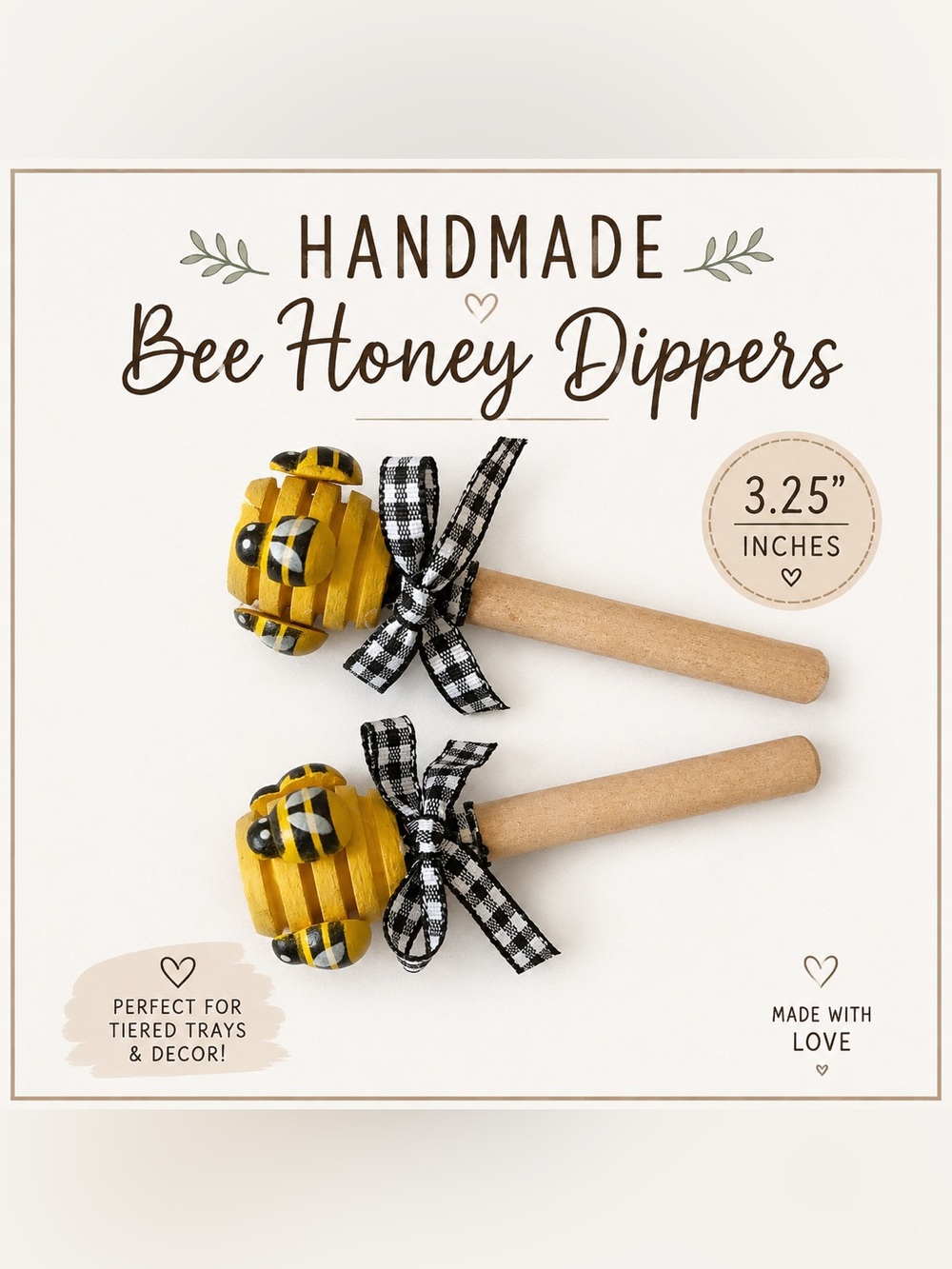Handmade Bee Honey Dipper Set – Yellow Decorative Honey Stirrers